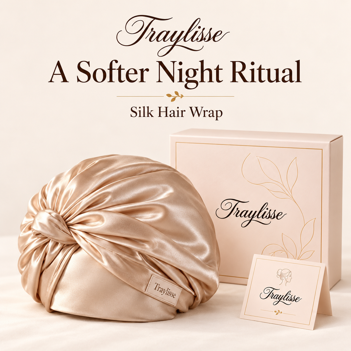 Traylisse® Champagne Silk Hair Wrap | A Touch of Luxury for Your Nightly Ritual