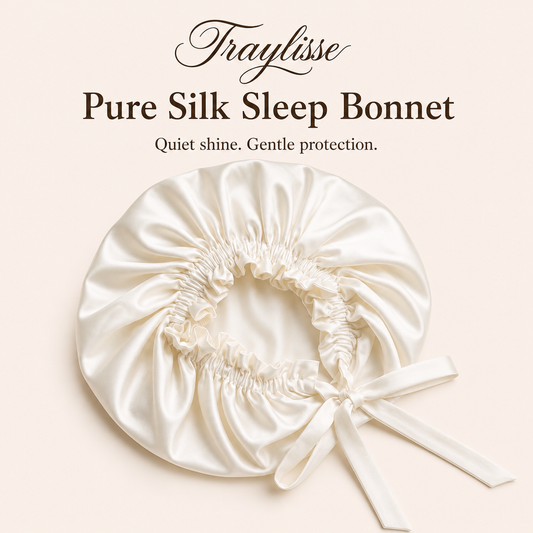 Traylisse® Ivory Silk Tie Bonnet | Soft Shine, Gentle Care