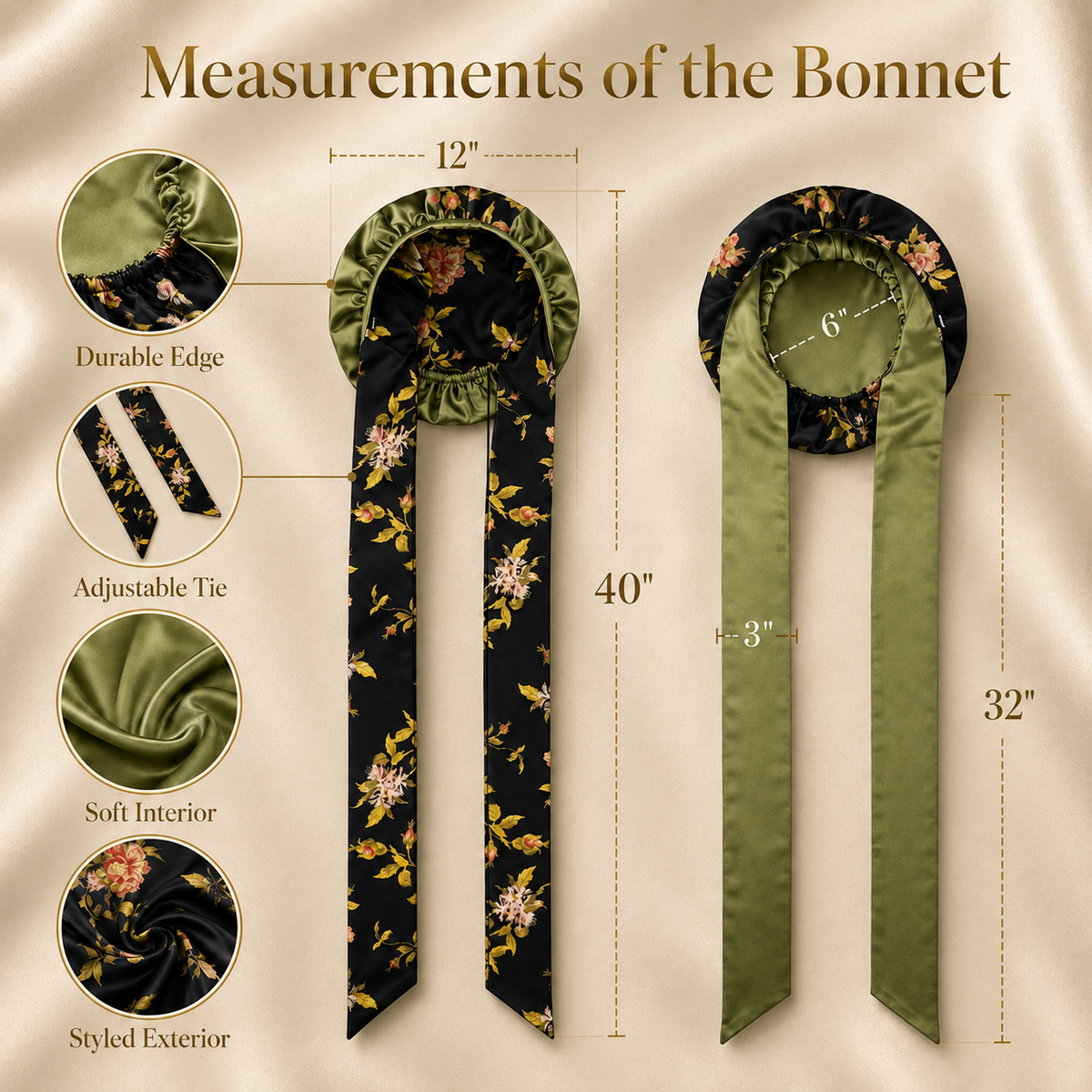 Traylisse® Double-Layer Floral Tie Bonnet | Silky Comfort, Elegant Care