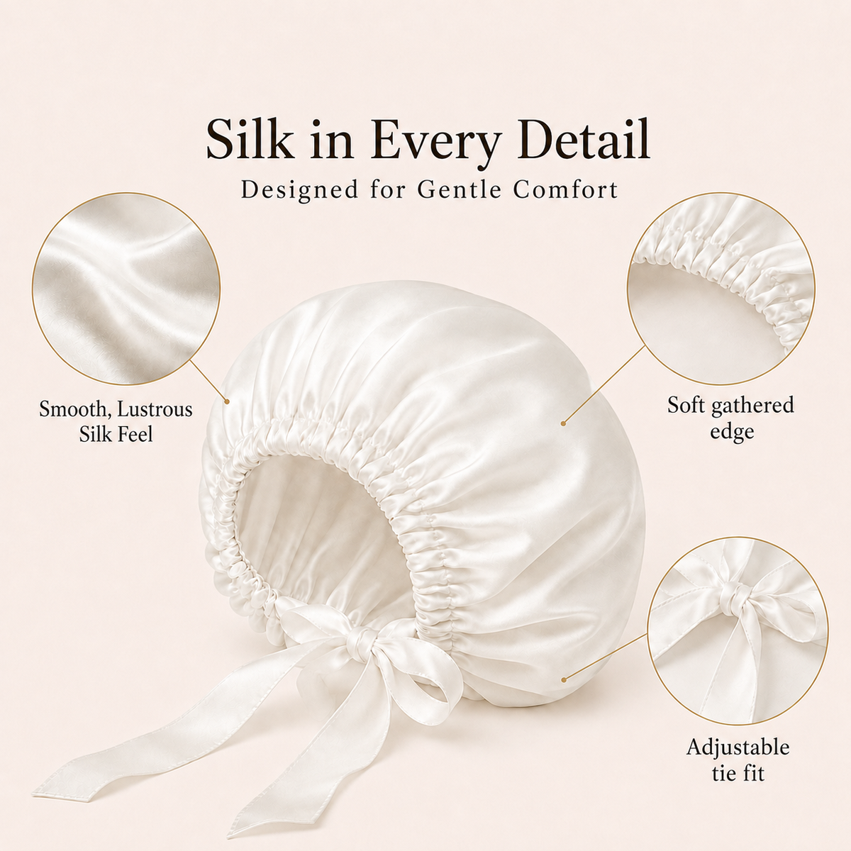 Traylisse® Ivory Silk Tie Bonnet | Soft Shine, Gentle Care