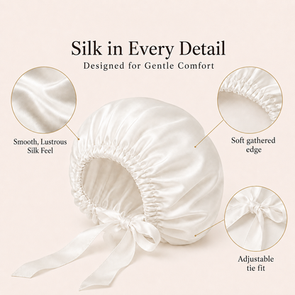 Traylisse® Ivory Silk Tie Bonnet | Soft Shine, Gentle Care