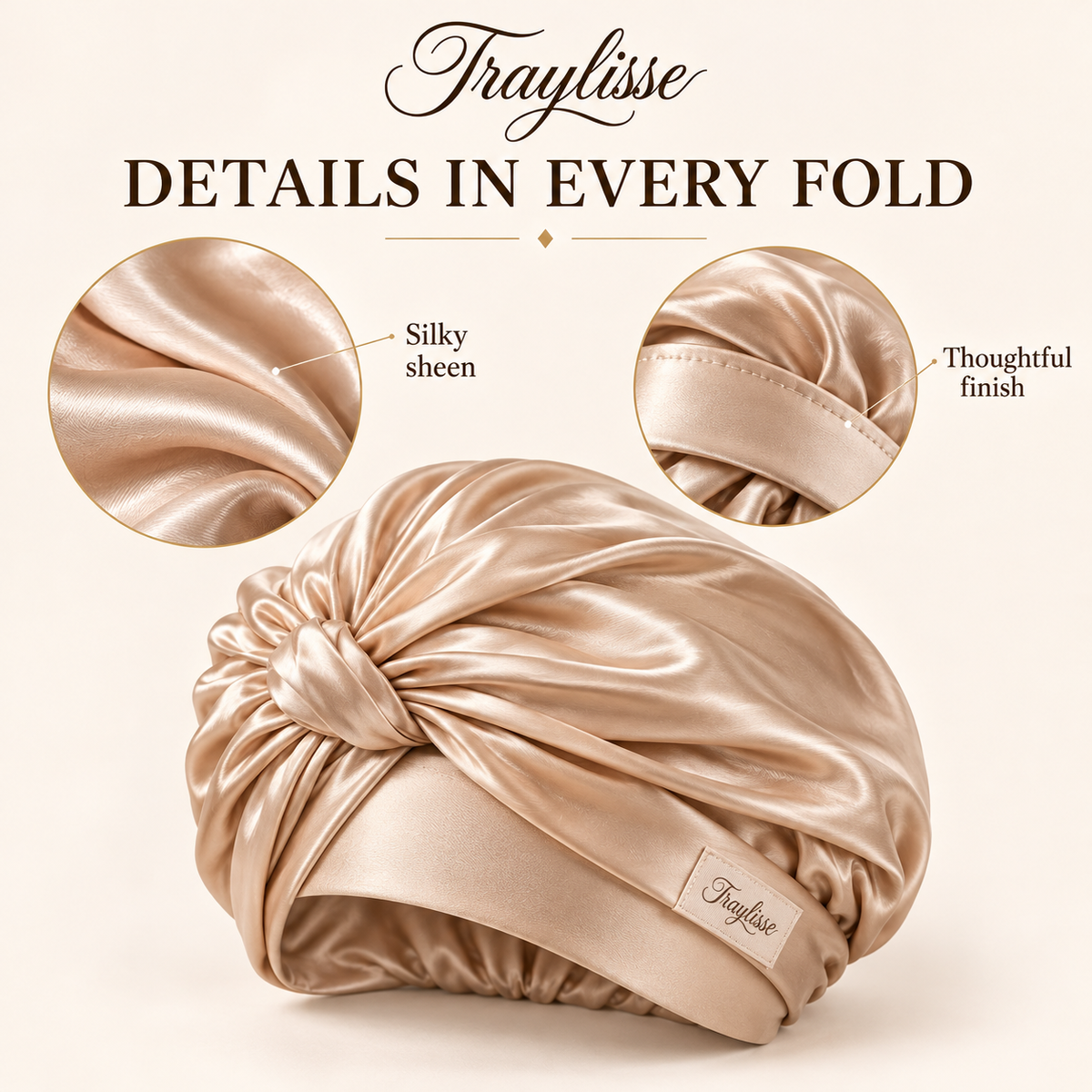 Traylisse® Champagne Silk Hair Wrap | A Touch of Luxury for Your Nightly Ritual