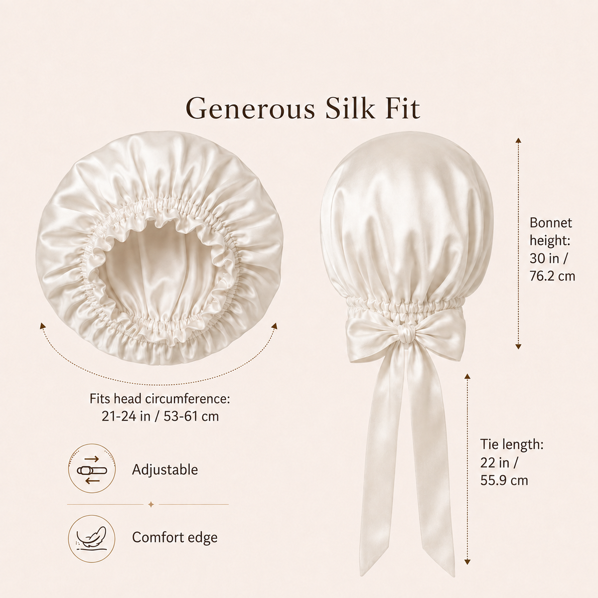 Traylisse® Ivory Silk Tie Bonnet | Soft Shine, Gentle Care