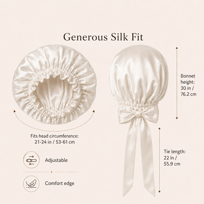Traylisse® Ivory Silk Tie Bonnet | Soft Shine, Gentle Care