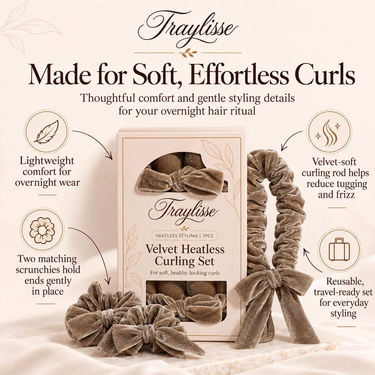 Traylisse® Dream Curls Heatless Curling Set | Wrap Tonight, Wave Tomorrow