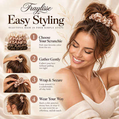 Traylisse® Soft Ties Silk Scrunchie Set | Everyday Hold, Effortless Style