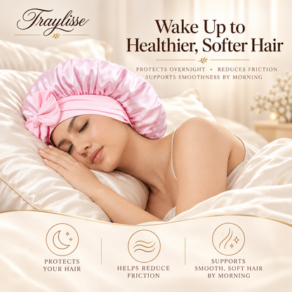 Traylisse® Blush Bow Silk Sleep Bonnet | A Softer Nighttime Ritual