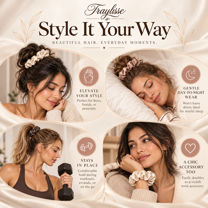 Traylisse® Soft Ties Silk Scrunchie Set | Everyday Hold, Effortless Style
