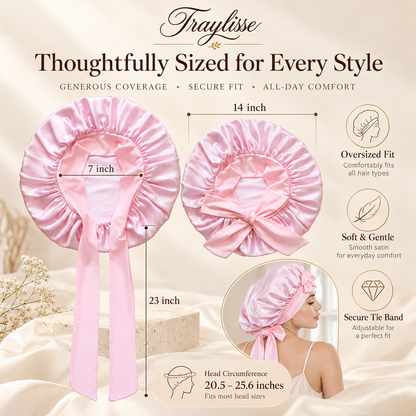 Traylisse® Blush Bow Silk Sleep Bonnet | A Softer Nighttime Ritual